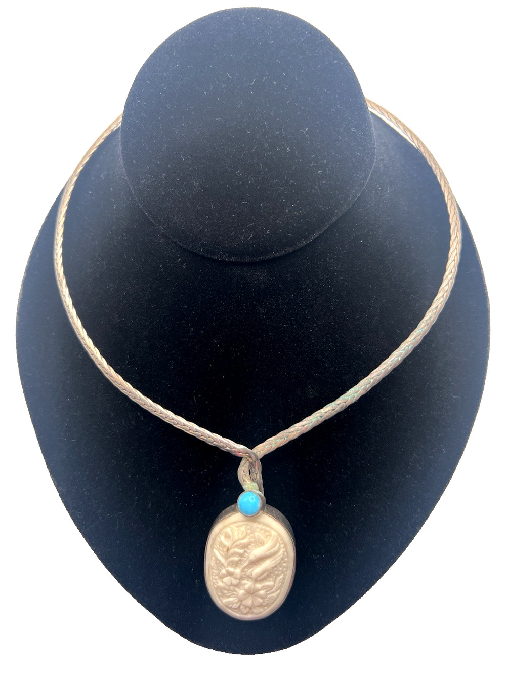 Sterling Silver 925 Cuff Necklace Genuine Turquoise & Hummingbird Scarab Pendant